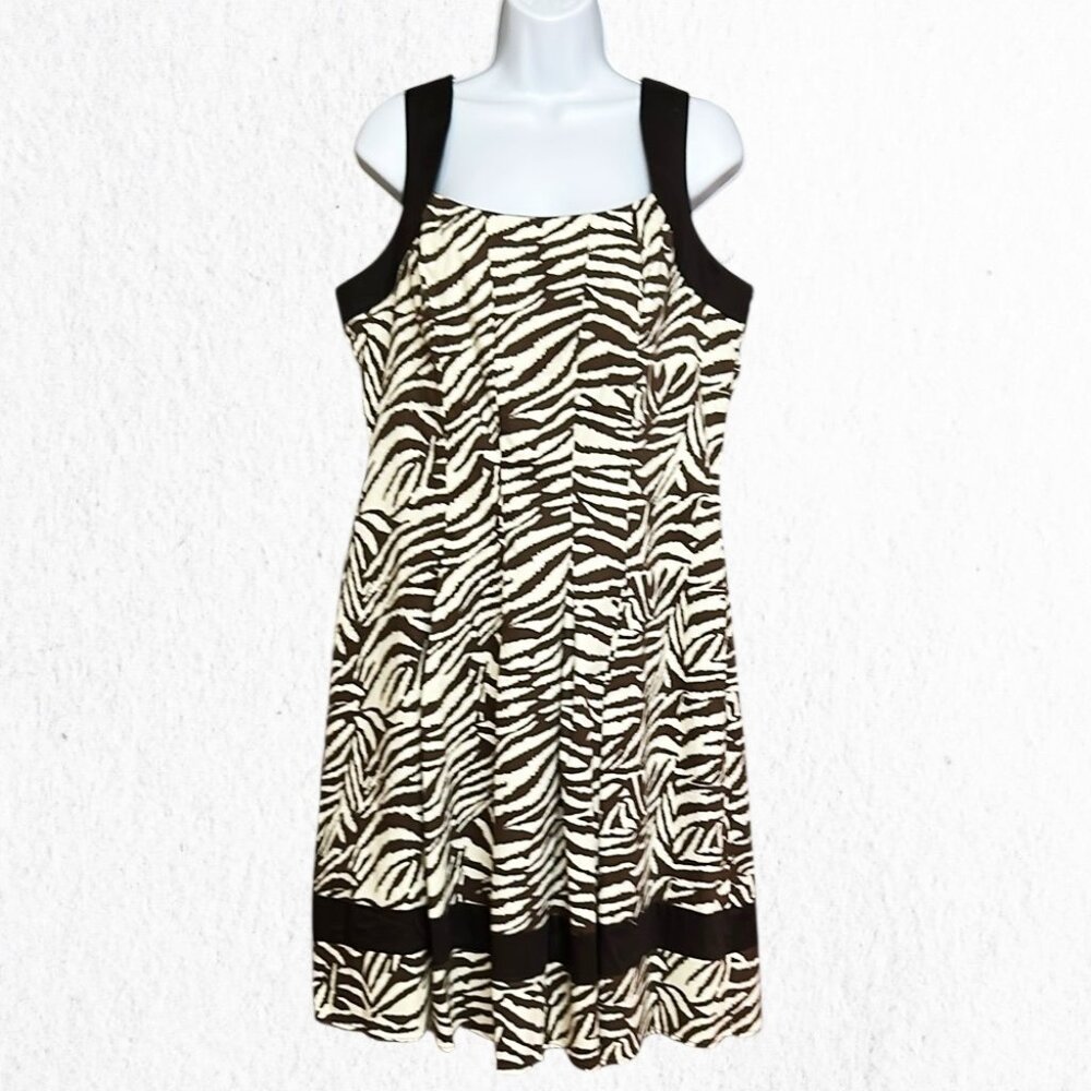 Jolibel Zebra Animal Print Sleeveless Midi Dress - Size 14